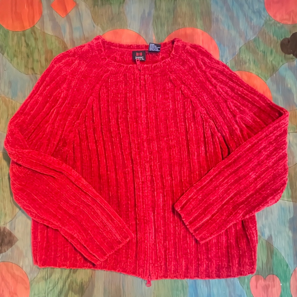 EMERGENCY EXIT Vintage Zippered Sweater Womens Large Red Full Zip Acrylic.